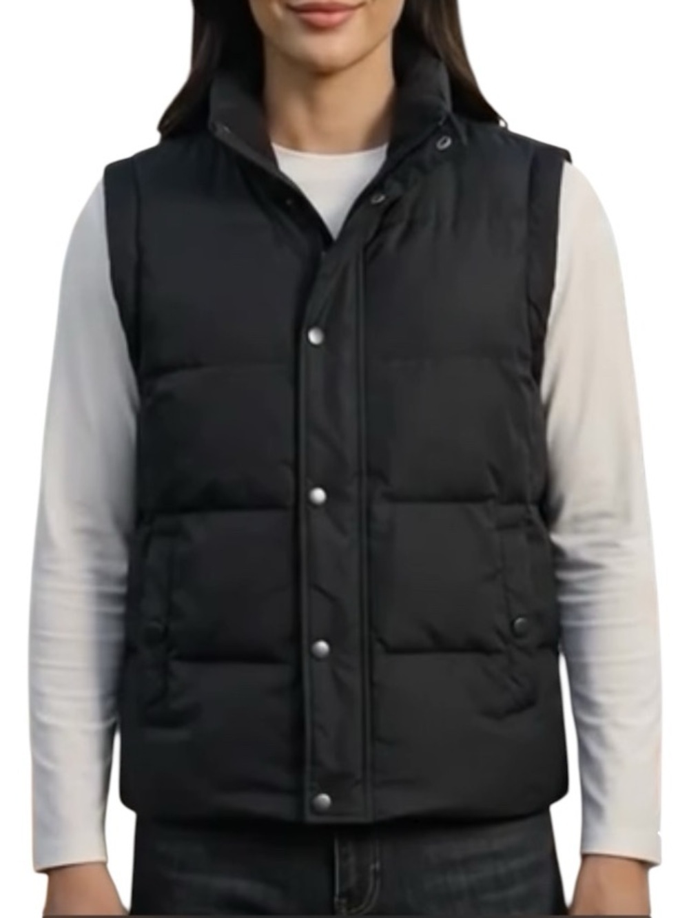 Jacob Down Feather Vest Sleeveless Outerwear Gilet Double Zipper Black Medium
